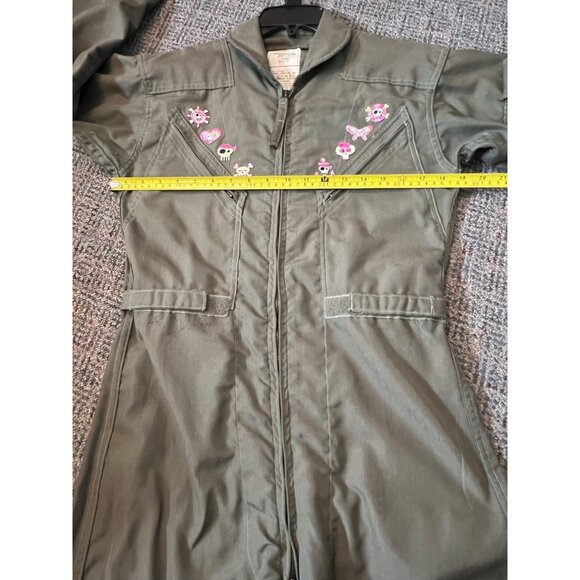 USAF Flight Suit Coveralls Mens 36S Green Summer Pink Skull Patch Silver Stars - Picture 8 of 16